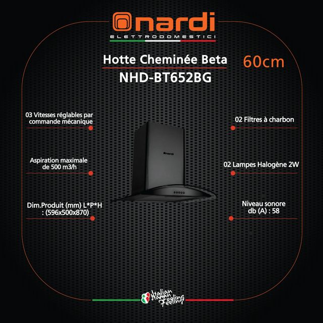 Nardi hotte cheminée 60 cm NHD-BT652S