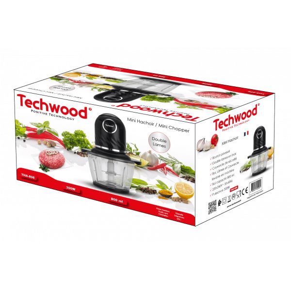 Techwood Mini Hachoir 300W 4 Lames Inox