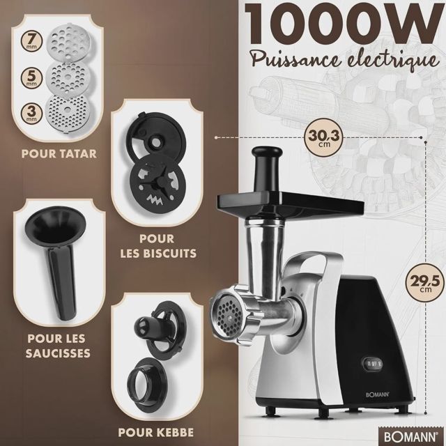 Bomann Hachoir à viande 1000W FW 6067