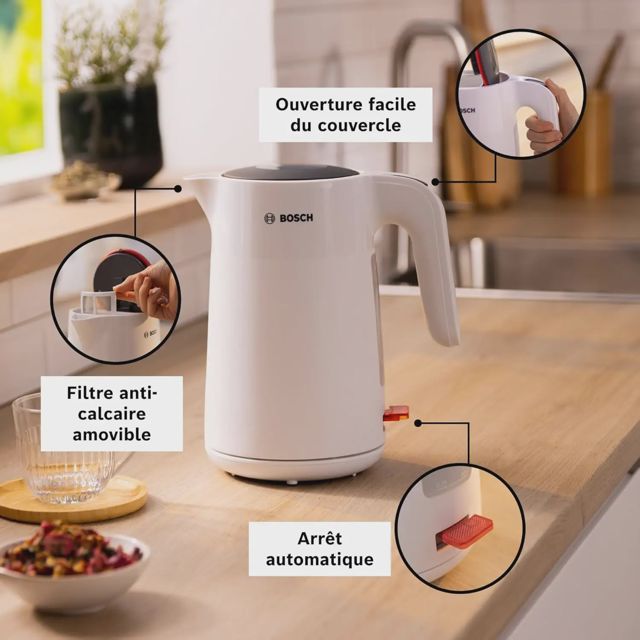 Bosch Bouilloire électrique 1.7l 2400w blanc TWK1M121