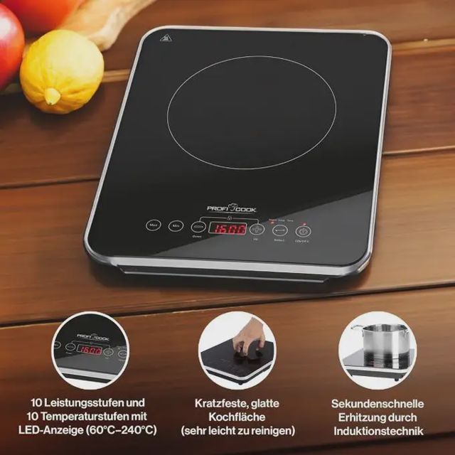 ProfiCook Plaque Induction 2000 W Tactile Noire