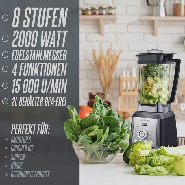 Heinrich's blender 2000 watt 2.0 l 32,000 RPM hpm8160
