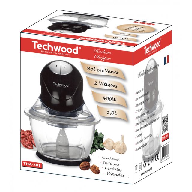 Techwood mini hachoir bol en verre 1L 300W THA-301