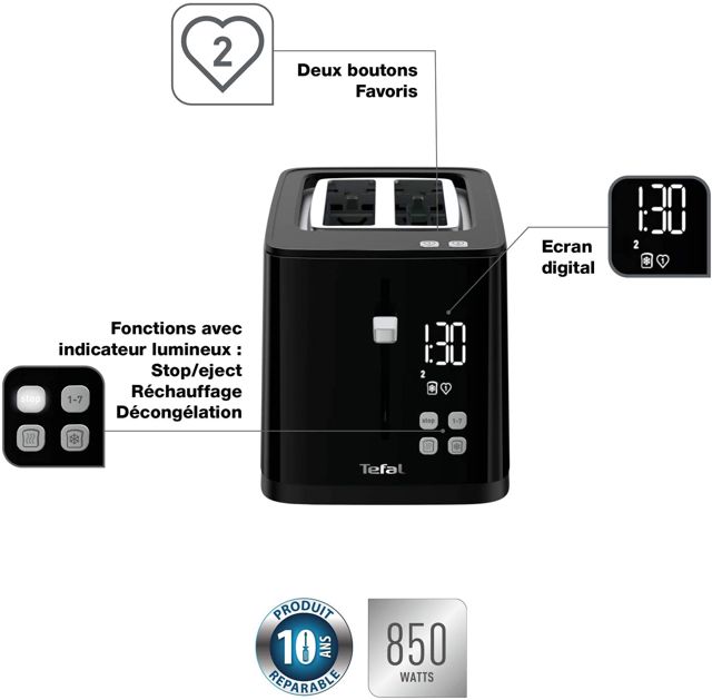 Tefal Grille-pain toaster noir TT640810