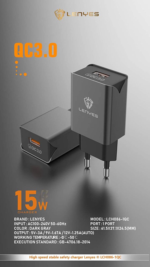 Lenyes LCH086I QC 3.0  USB chargeur universel avec câble 3A