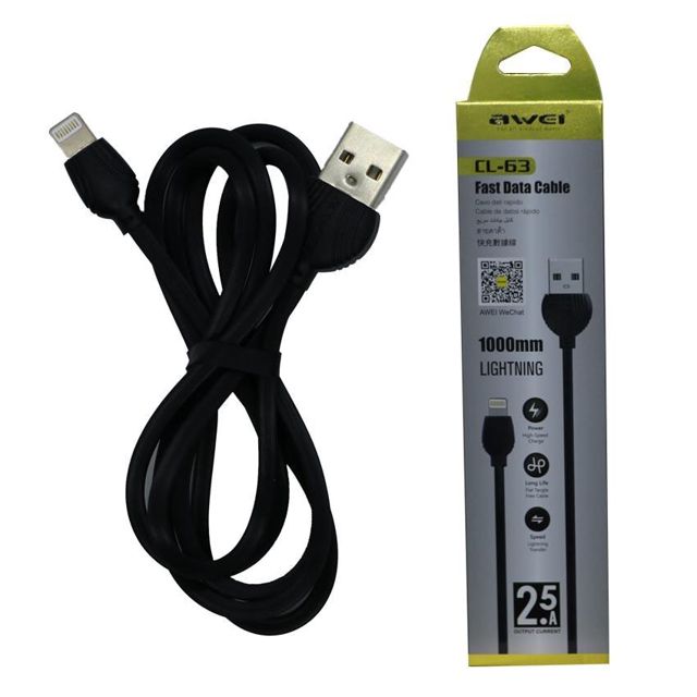 Awei Câble USB IPhone 1M  2.5A  CL-63 Noir