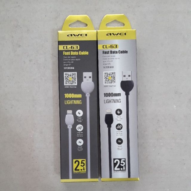 Awei Câble USB IPhone 1M  2.5A  CL-63 Noir