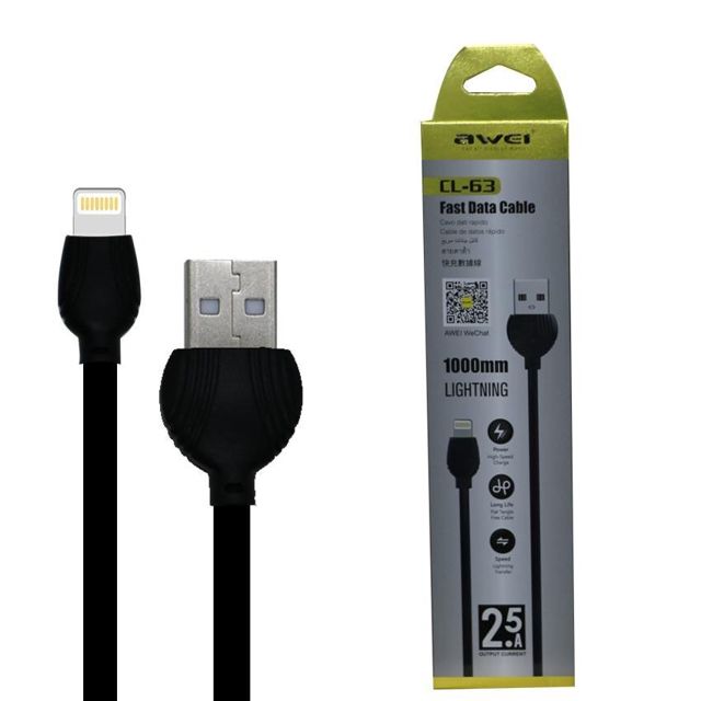 Awei Câble USB IPhone 1M  2.5A  CL-63 Noir