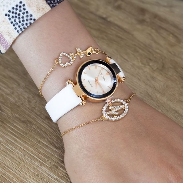 Yifenli Montre Femme Bracelet Cuir _ Blanc